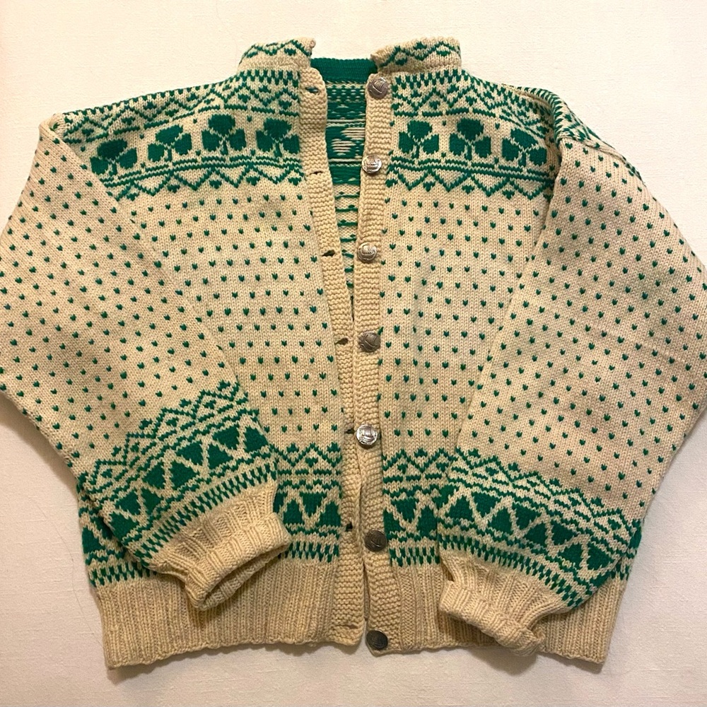 Green and Beige Women's Sweater